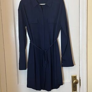 Express Blue Long Sleeve Notched Collar Dress
